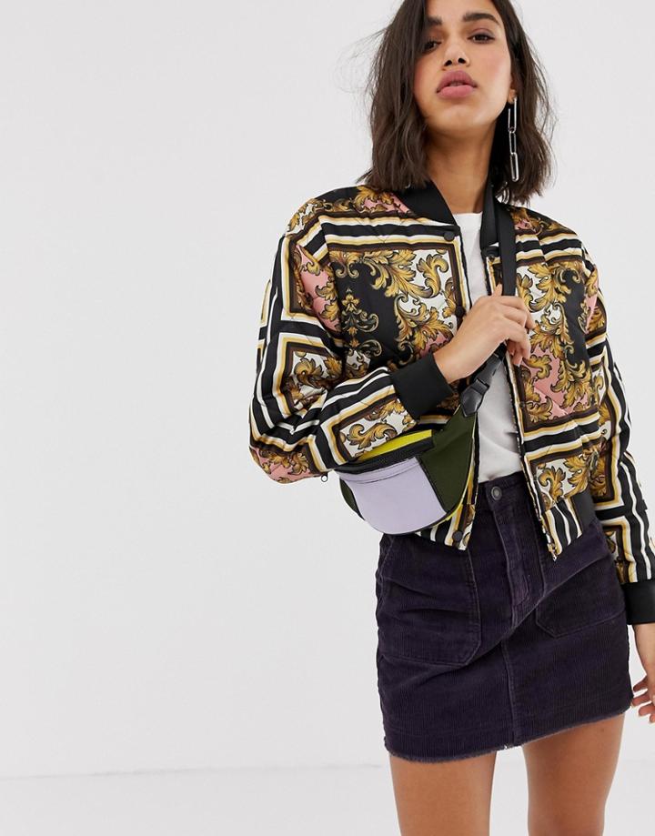 Stradivarius Scarf Print Bomber Jacket In Multi - Multi