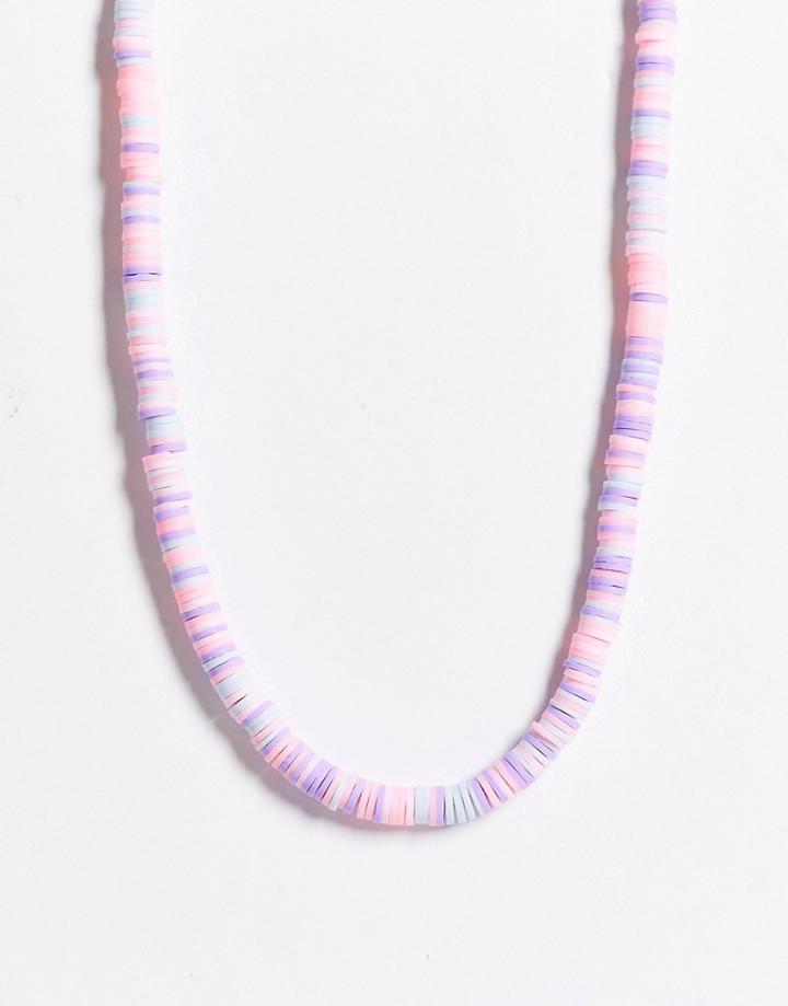 Asos Design Necklace In Pastel Pink Disc Beads-multi