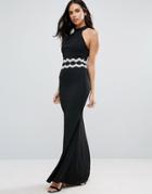 Jessica Wright Halterneck Maxi Dress With Contrast Waist - Black