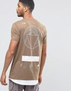 Asos Super Longline T-shirt With Graphic Spiral Back Print And Contrast Curved Hem - Coco Brown