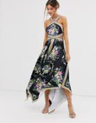 Asos Edition Dark Scarf Print Halter Midi Dress With Cutout Sides - Multi