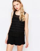 Sister Jane Top With Lace Ruffles - Black