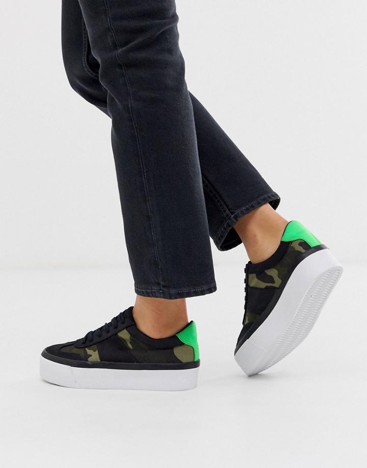 Asos Design Detect Flatform Sneakers In Camo-multi