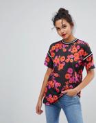 Asos T-shirt In Dark Floral With Tipping - Multi