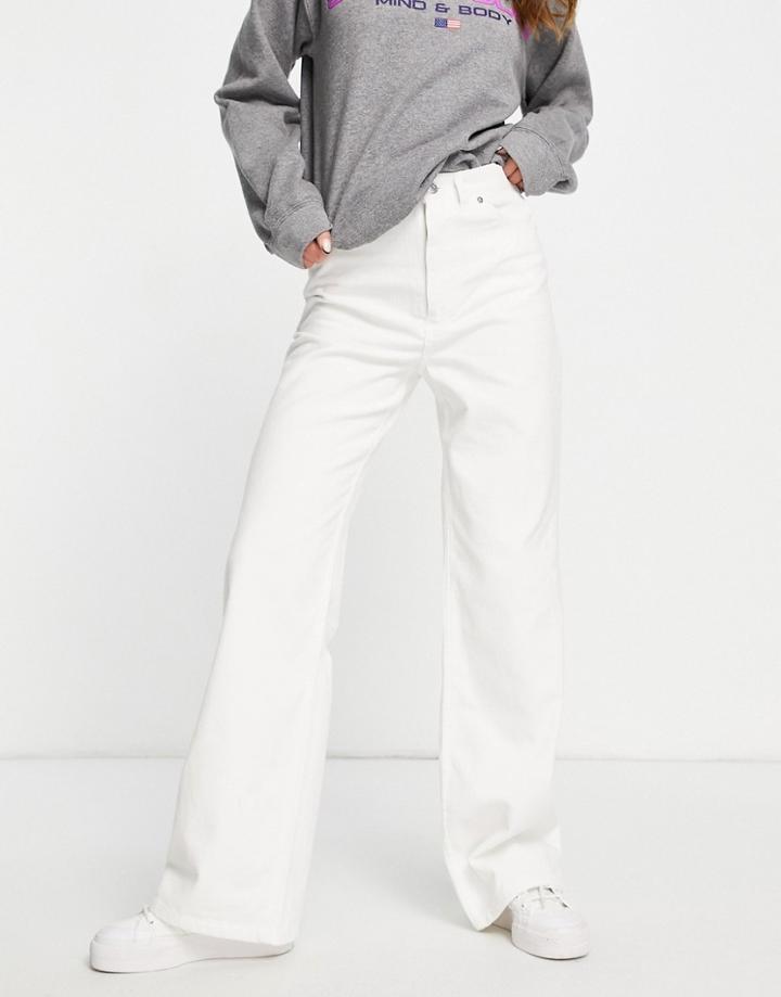 Monki Yokowide Straight Leg Cord Pants In White