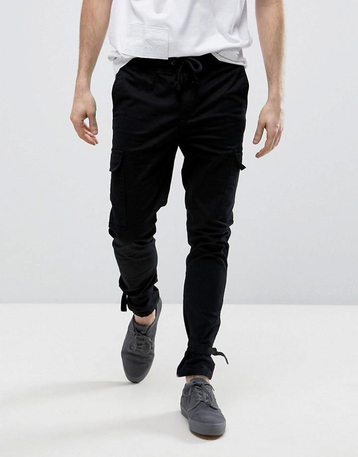 Asos Skinny Cargo Joggers With Ankle Strap In Black - Black