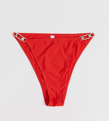 Wolf & Whistle Fuller Bust Exclusive Eco High Leg Bikini Bottom With Hardware In Red