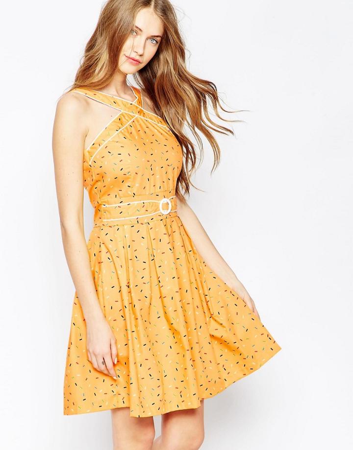 Trollied Dolly Cross My Heart Dress - Yellow Sprinkles