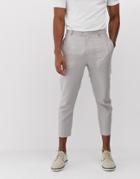 Gianni Feraud Pleated Linen Cropped Pants-gray