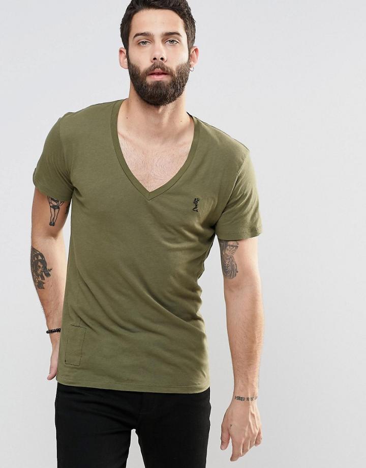 Religion Plain V Neck T-shirt - Green