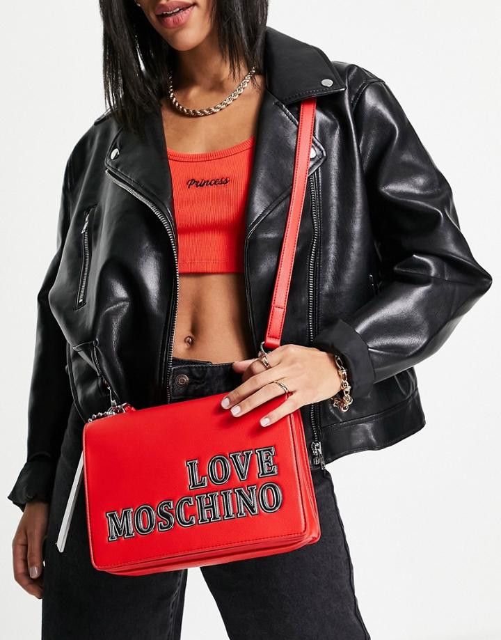 Love Moschino Logo Shoulder Bag In Red-black