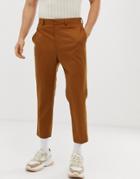 Asos Design Heavyweight Tapered Crop Smart Pants With Pleats In Camel - Beige