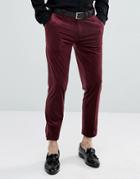 Asos Skinny Crop Smart Pants In Burgundy Velvet - Red