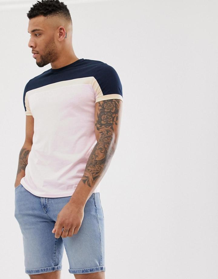 Asos Design T-shirt With Color Block In Pink