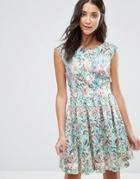 Closet Water Paint Leaf Print V Back Pleat Dress - Multi