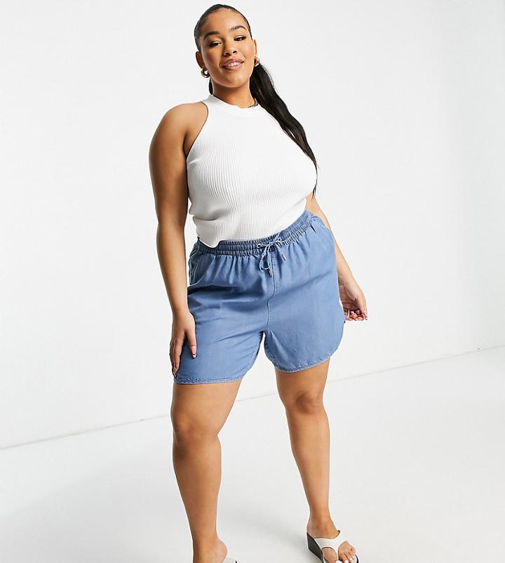 Vero Moda Curve Chambray Shorts In Blue-blues