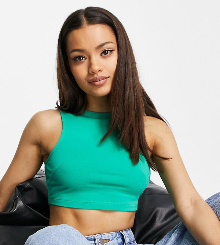 Asos Design Petite High Neck Super Crop Tank Top In Green