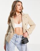 Parisian Double Breasted Blazer In Houndstooth-neutral