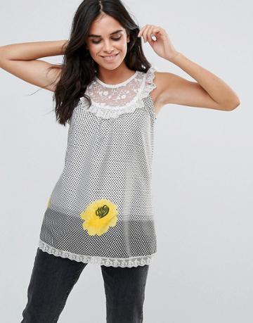 Pussycat London Flower Print Tunic Top - Black
