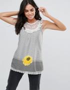 Pussycat London Flower Print Tunic Top - Black