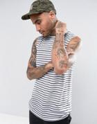 Asos Longline Sleeveless T-shirt With Dropped Armhole In Linen Look Stripe - White