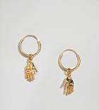 Asos Design Hoop Earrings In Gold Plated Sterling Silver With Vintage Style Hand Charms - Gold