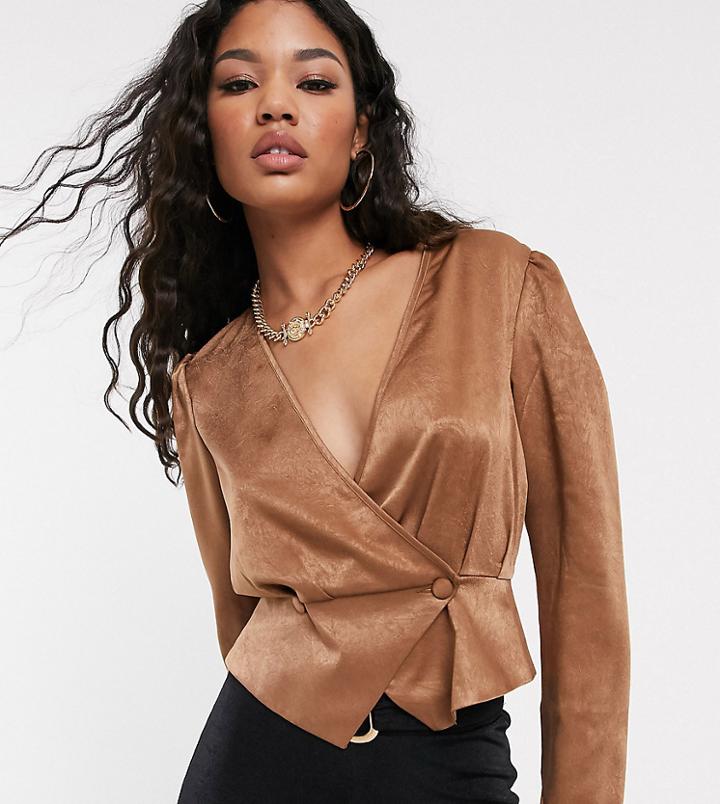 Unique21 Satin Button Front Blouse-brown