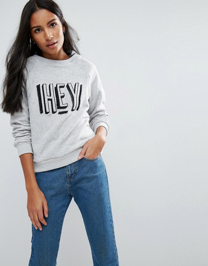 Minkpink Hey There Embroidered Sweatshirt - Gray