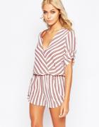 Traffic People Romper With Wrap Front In Stripe - Red