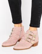 Office Stud Blush Suede Ankle Boots - Pink