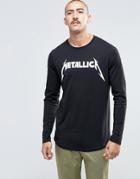 Asos Metallica Longline Long Sleeve T-shirt With Curved Hem - Black