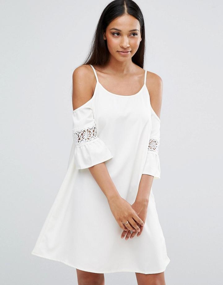 Ax Paris Cut Out Shoulder Swing Dress - Cream