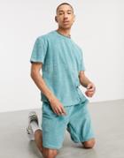 Asos Design Set Relaxed T-shirt In Blue Terrycloth-blues