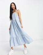 Asos Design Soft Denim Smock Midi Dress In Lightwash-blue