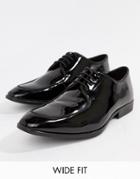 Asos Design Wide Fit Lace Up Shoes In Black Patent Faux Leather