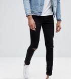 Asos Tall Extreme Super Skinny Jeans In Black With Knee Rips - Black