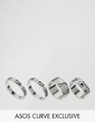 Asos Curve Exclusive Pack Of 4 Hammered Ring Pack - Silver