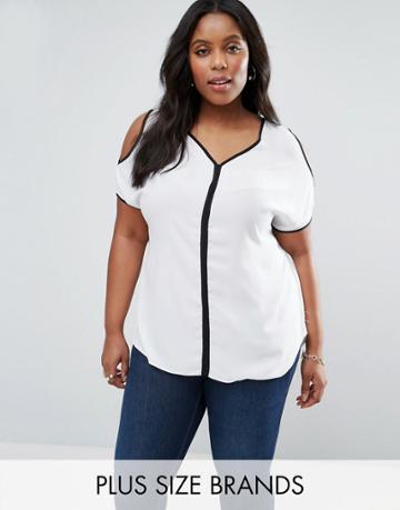 Lovedrobe Plus Top With Cold Shoulder - White