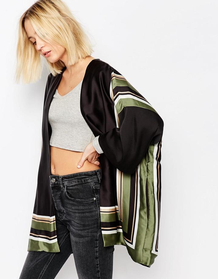 Weekday Kimono With Wrap Detail - Black Print