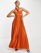 Asos Design Halter Pleated Cut-out Maxi Dress In Rust-multi