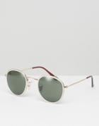 Asos Metal Round Sunglasses In Gold And White - White