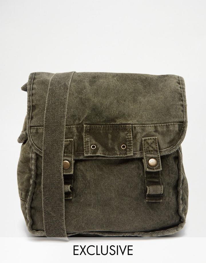 Reclaimed Vintage Overdyed Messenger Bag - Green