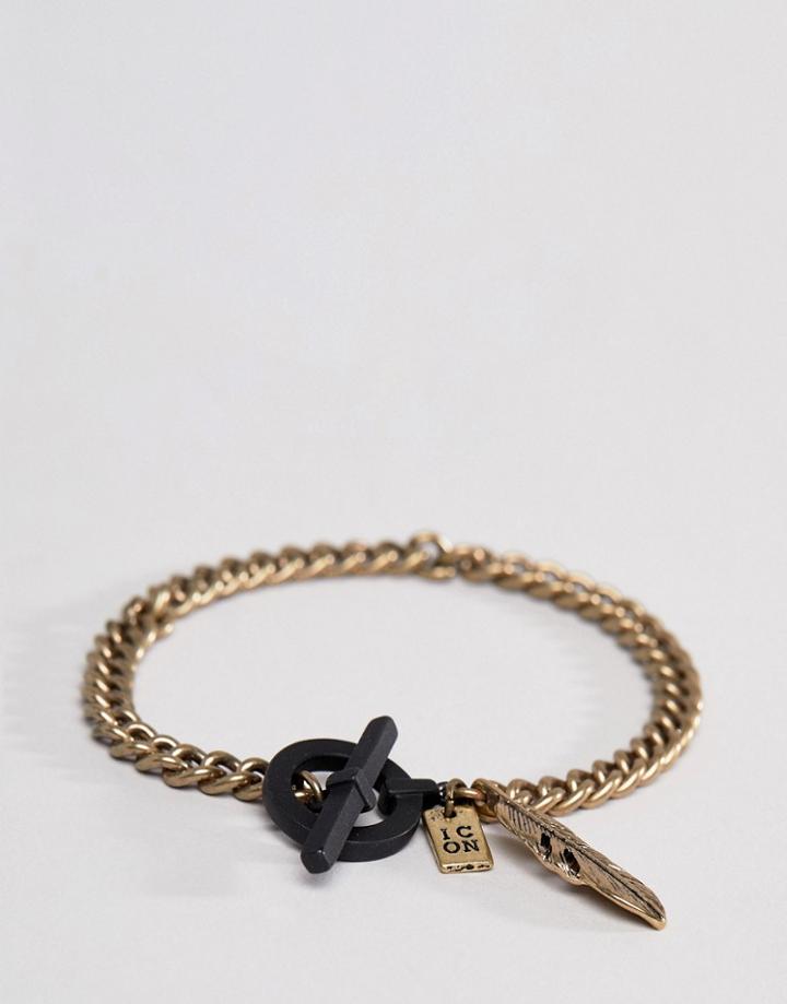 Icon Brand Gold Chain Bracelet With Matte Black T Bar - Gold
