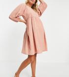 Pieces Maternity Smock Dress In Coral Cracked Print-multi
