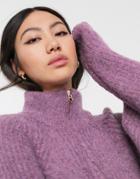 Asos White Wool Blend Zip Up Neck Sweater-purple