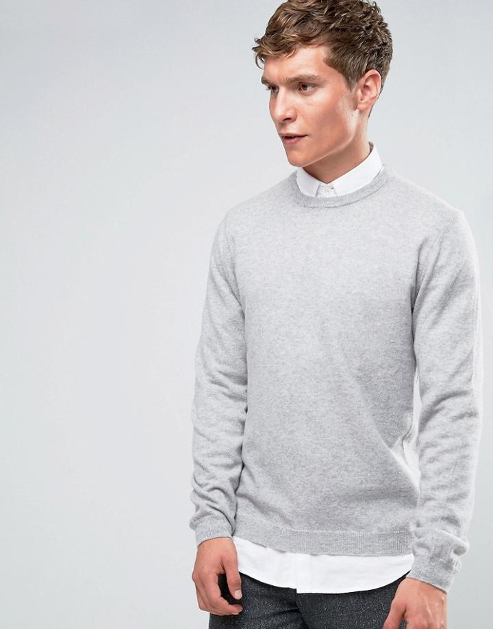 Asos Cashmere Crew Neck Sweater In Gray - Gray