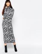Minimum Long Sleeve Animal Print Body-conscious Midi Dress - 999 Black