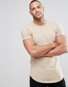 Asos Longline Muscle T-shirt With Curved Hem In Beige - Beige