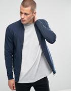 Asos Muscle Fit Jersey Bomber Jacket In Navy - Navy