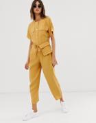 Asos Design Minimal Boiler Jumpsuit With Detachable Fanny Pack-yellow